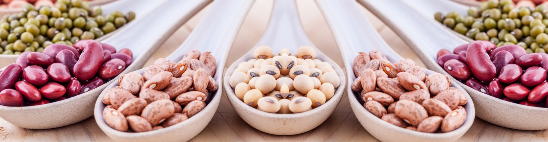 assortment of beans and lentils in wooden spoon